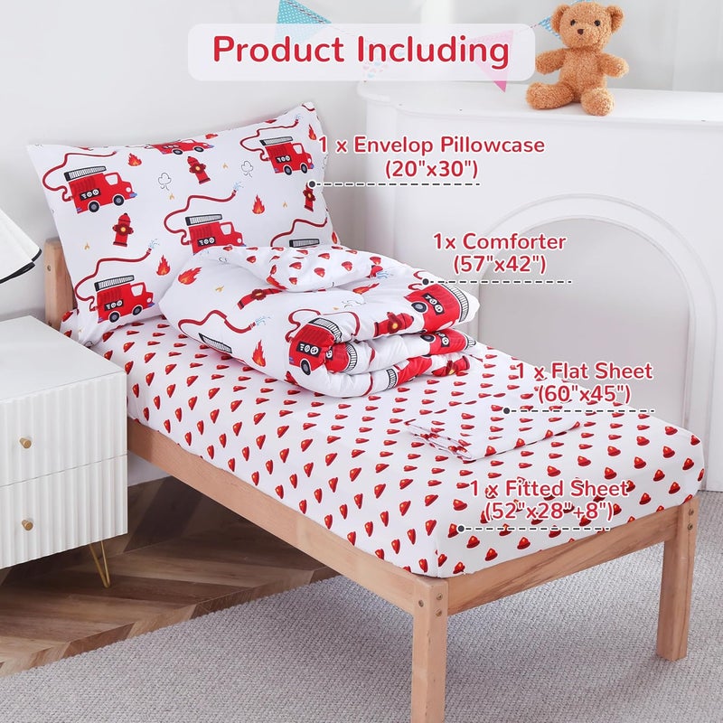 Viviland Fire Truck Toddler Comforter Sets, Cute Boys Girls Toddler Bedding Set, Soft Microfiber Fire Engine Toddler Bed Set - Image 2